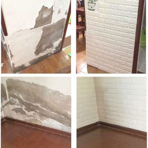 pared 3d adhesiva antes y despues recubrir pared dañada humedad